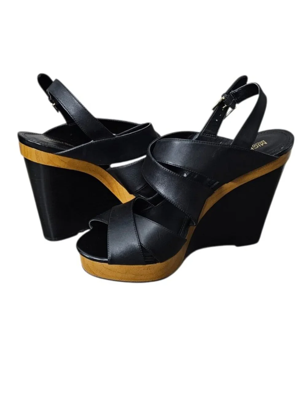 Michael Kors Dana Leather Crisscross Platform Wedge Sandals New COA Black 8.5M